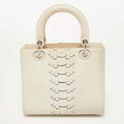 Pre Owned Dior White/Black Python Medium Lady Dior Tote