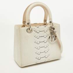 Pre Owned Dior White/Black Python Medium Lady Dior Tote