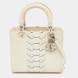 Pre Owned Dior White/Black Python Medium Lady Dior Tote