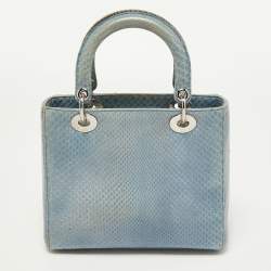 Pre Owned Dior Blue Python Medium Lady Dior Tote