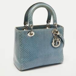 Pre Owned Dior Blue Python Medium Lady Dior Tote