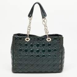 Dior Green Cannage Patent Leather Soft Lady Dior Shopper Tote