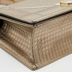 Pre Owned Dior Metallic Gold Micro Cannage Patent Leather Medium Diorama Shoulder Bag
