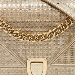 Pre Owned Dior Metallic Gold Micro Cannage Patent Leather Medium Diorama Shoulder Bag