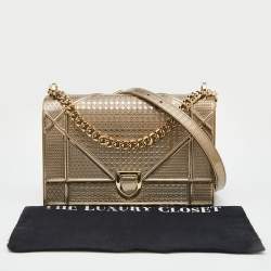 Pre Owned Dior Metallic Gold Micro Cannage Patent Leather Medium Diorama Shoulder Bag