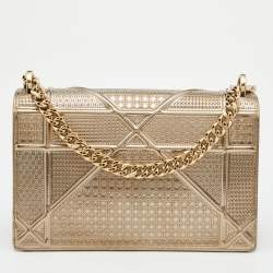 Pre Owned Dior Metallic Gold Micro Cannage Patent Leather Medium Diorama Shoulder Bag
