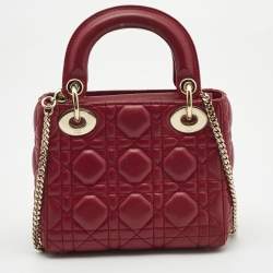 Dior Red Cannage Leather Mini Lady Dior Tote