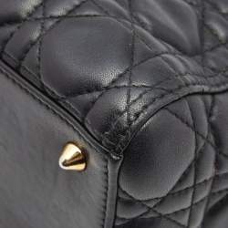 Pre Owned Dior Black Cannage Leather Medium Lady Dior Tote