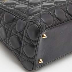 Pre Owned Dior Black Cannage Leather Medium Lady Dior Tote