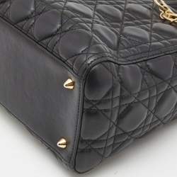 Pre Owned Dior Black Cannage Leather Medium Lady Dior Tote