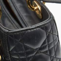 Pre Owned Dior Black Cannage Leather Medium Lady Dior Tote