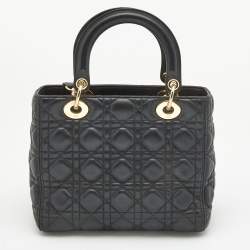 Pre Owned Dior Black Cannage Leather Medium Lady Dior Tote