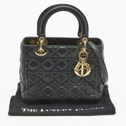 Pre Owned Dior Black Cannage Leather Medium Lady Dior Tote
