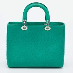 Pre Owned Dior Green Ostrich Large Lady Dior Tote