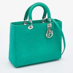 Pre Owned Dior Green Ostrich Large Lady Dior Tote