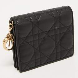 Pre Owned Dior Black Cannage Leather Lady Dior Card Case