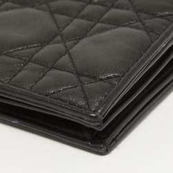 Pre Owned Dior Black Cannage Leather Lady Dior Card Case