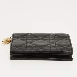 Pre Owned Dior Black Cannage Leather Lady Dior Card Case