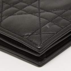 Pre Owned Dior Black Cannage Leather Lady Dior Card Case