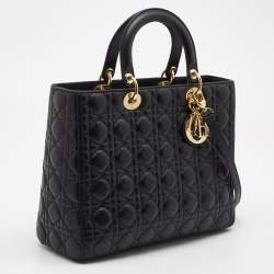 Dior Black Cannage Leather Large Lady Dior Tote