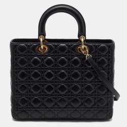 Dior Black Cannage Leather Large Lady Dior Tote
