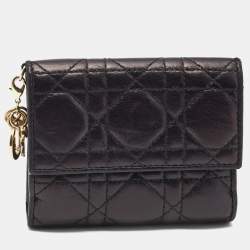 Dior Black Cannage Leather Lady Dior Compact Wallet