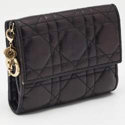 Dior Black Cannage Leather Lady Dior Compact Wallet