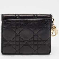 Dior Black Cannage Leather Lady Dior Compact Wallet