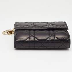 Dior Black Cannage Leather Lady Dior Compact Wallet