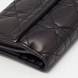 Dior Black Cannage Leather Lady Dior Compact Wallet