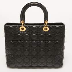 Pre Owned Dior Black Cannage Leather Large Lady Dior Tote