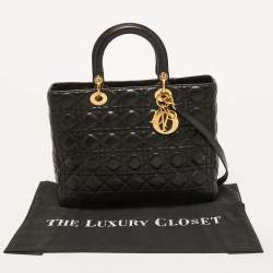 Pre Owned Dior Black Cannage Leather Large Lady Dior Tote