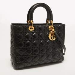 Pre Owned Dior Black Cannage Leather Large Lady Dior Tote