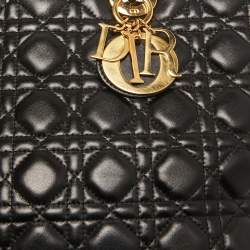 Pre Owned Dior Black Cannage Leather Large Lady Dior Tote
