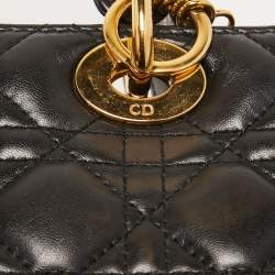 Pre Owned Dior Black Cannage Leather Large Lady Dior Tote