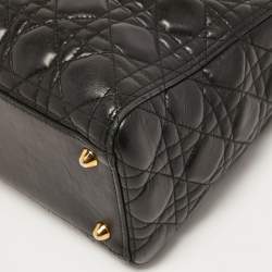 Pre Owned Dior Black Cannage Leather Large Lady Dior Tote
