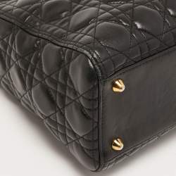 Pre Owned Dior Black Cannage Leather Large Lady Dior Tote