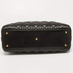 Pre Owned Dior Black Cannage Leather Large Lady Dior Tote