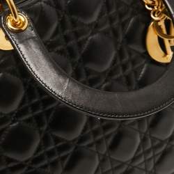 Pre Owned Dior Black Cannage Leather Large Lady Dior Tote