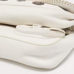 Pre Owned Dior White Leather Limited Edition 0168 Gaucho Alpine Saddle Bag