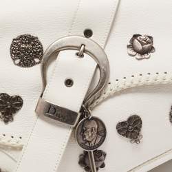 Pre Owned Dior White Leather Limited Edition 0168 Gaucho Alpine Saddle Bag