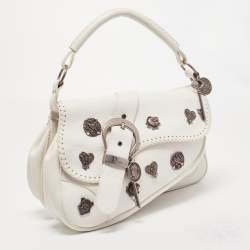 Pre Owned Dior White Leather Limited Edition 0168 Gaucho Alpine Saddle Bag