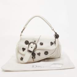 Pre Owned Dior White Leather Limited Edition 0168 Gaucho Alpine Saddle Bag
