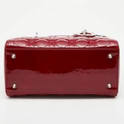 Pre Owned Dior Red Cannage Patent Leather Medium Lady Dior Tote