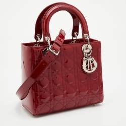Pre Owned Dior Red Cannage Patent Leather Medium Lady Dior Tote