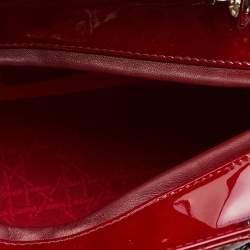 Pre Owned Dior Red Cannage Patent Leather Medium Lady Dior Tote