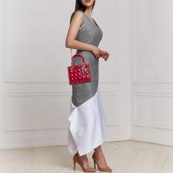 Pre Owned Dior Red Cannage Patent Leather Medium Lady Dior Tote