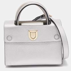 Pre Owned Dior Matte Silver Leather Mini Diorever Top Handle Bag