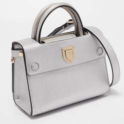 Pre Owned Dior Matte Silver Leather Mini Diorever Top Handle Bag
