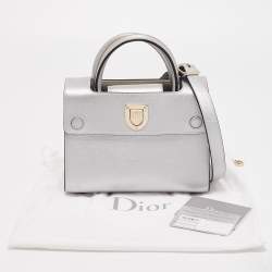 Pre Owned Dior Matte Silver Leather Mini Diorever Top Handle Bag